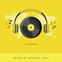 World Music Day poster with vinyl record and headphone vector