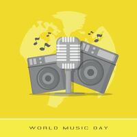 World Music Day poster with a retro microphone and speaker vector