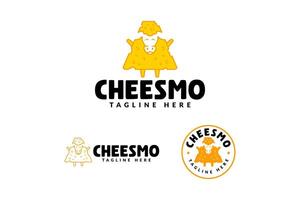 cheese with cow negative space logo design for food and product business vector