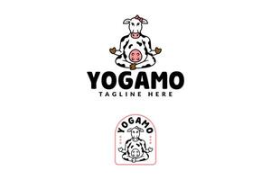 dairy cow with meditation and yoga cartoon logo design for animal, healthy, meditation and yoga vector