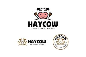 cheerful cow cartoon logo design for animal and retail business vector