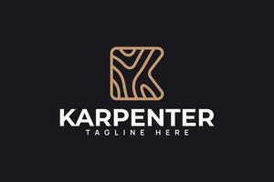 letter K with wooden texture logo design for carpenter and handmade product business vector