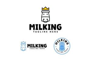 Rey vaca lechoso con jarra y corona logo diseño para alimento, bebida y granja profesional negocio vector