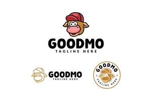 good cow wearing hat cartoon logo design for food drink and retail business vector