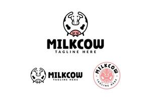 dairy cow with milky cartoon logo design for farm, food and drink professional business vector