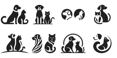 minimalista perros y gatos colocar. logo silueta en blanco antecedentes vector