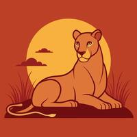 a majestic lioness resting in the savanna grass vector