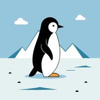 un curioso pingüino anadeando a través de el Nevado antártico paisaje vector
