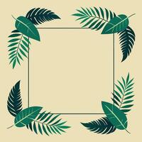 Square frame made of tropical palm leaves on cream background vector