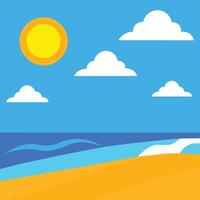 a sunny beach with golden sand and clear blue water vector