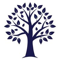 A navy blue tree with branches and leaves extending outwards on a white background. vector