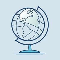 globe, tilted at an angle, showcasing continents and oceans with simple lines vector