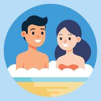 un hombre y mujer son sonriente y relajante en un jacuzzi. vector