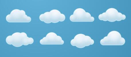 White 3d soft and fluffy clouds isolated on blue background. vector