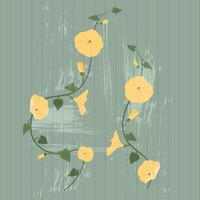 Yellow bindweeds on a vintage textured green background. Floral illustration for greeting cards, wedding invitations, social media and more design vector