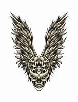 Skull tattoo wings angel design by hand drawing on paper. vector