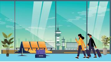 Airport runway and waiting area illustration vector