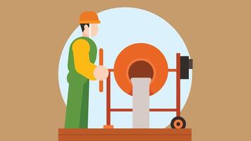 Worker with cement mixing machine vector