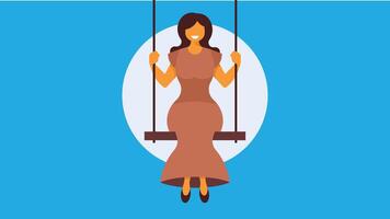 Woman sit on a swing in playground illustration vector