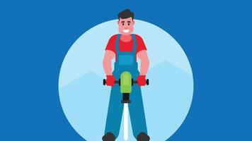 Construction site worker with jack hammer illustration vector