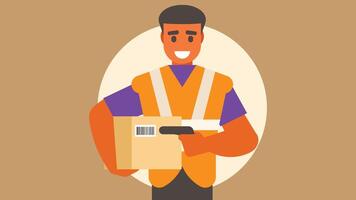 Package delivery man scan barcode illustration vector