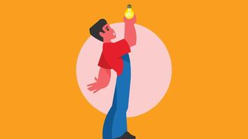 boy holds a light bulb idea generation illustration vector