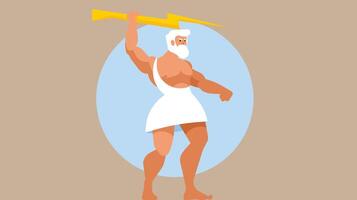 Zeus personaje con trueno en mano ilustración vector