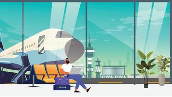 Airport runway and waiting area illustration vector