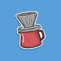 Hand drawn coffee maker. illustration design isolated in a blue background. Alternative ways of brewing coffee. Manual brew coffee maker called V60, this technique requires filter paper on top vector