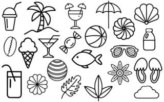 summer collection of beach doodles on white background vector