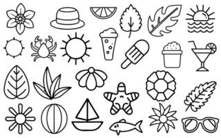 summer collection of beach doodles on white background vector
