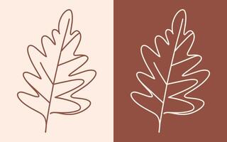 Autumn fall season leaf minimalist brown line art drawing earthy tones boho minimal aesthetic oak leaves illustration isolated decor element cut file vector