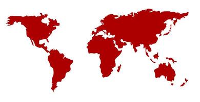 illustration features a simplified world map in red on a white background, highlighting all continents. The design is minimalistic and ideal for educational or geographic presentations vector