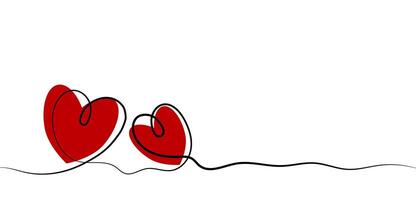 two intertwined red hearts connected by a flowing black line on a white background, symbolizing love and togetherness. Ample white space surrounds the hearts, perfect for adding personalized text vector