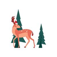 Reindeer And Christmas Tree Illustration vector