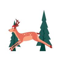 Reindeer And Christmas Tree Illustration vector