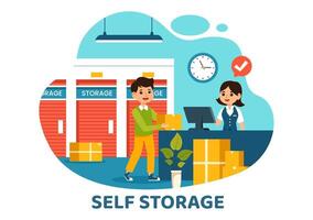 Self Storage Illustration featuring Cardboard Boxes Filled with Unused Items in a Mini Warehouse or Rental Garage in a Flat Cartoon Background vector