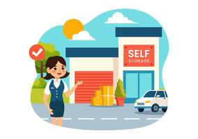 Self Storage Illustration featuring Cardboard Boxes Filled with Unused Items in a Mini Warehouse or Rental Garage in a Flat Cartoon Background vector