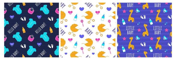 Baby Seamless Pattern Design, A Set of Simple Decorative Elements in a Hand Drawn on Style Cartoon Flat Illustration Template vector