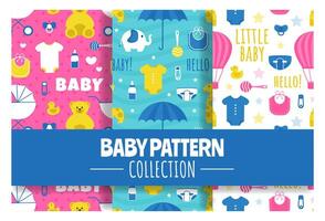 Baby Seamless Pattern Design, A Set of Simple Decorative Elements in a Hand Drawn on Style Cartoon Flat Illustration Template vector