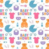 Baby Seamless Pattern Design, A Set of Simple Decorative Elements in a Hand Drawn on Style Cartoon Flat Illustration Template vector