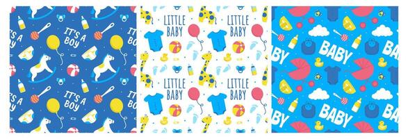 Baby Seamless Pattern Design, A Set of Simple Decorative Elements in a Hand Drawn on Style Cartoon Flat Illustration Template vector