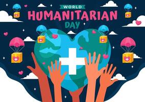 World Humanitarian Day Illustration featuring a Global Celebration of Helping People, Charity, Donations, and Volunteering on a Flat Background vector