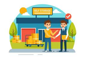 Self Storage Illustration featuring Cardboard Boxes Filled with Unused Items in a Mini Warehouse or Rental Garage in a Flat Cartoon Background vector