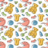 Baby Seamless Pattern Design, A Set of Simple Decorative Elements in a Hand Drawn on Style Cartoon Flat Illustration Template vector