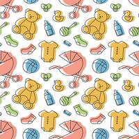 Baby Seamless Pattern Design, A Set of Simple Decorative Elements in a Hand Drawn on Style Cartoon Flat Illustration Template vector