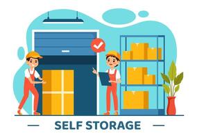 Self Storage Illustration featuring Cardboard Boxes Filled with Unused Items in a Mini Warehouse or Rental Garage in a Flat Cartoon Background vector