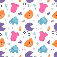 Baby Seamless Pattern Design, A Set of Simple Decorative Elements in a Hand Drawn on Style Cartoon Flat Illustration Template vector
