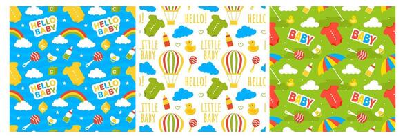 Baby Seamless Pattern Design, A Set of Simple Decorative Elements in a Hand Drawn on Style Cartoon Flat Illustration Template vector