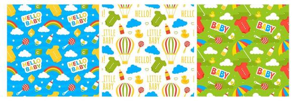Baby Seamless Pattern Design, A Set of Simple Decorative Elements in a Hand Drawn on Style Cartoon Flat Illustration Template vector